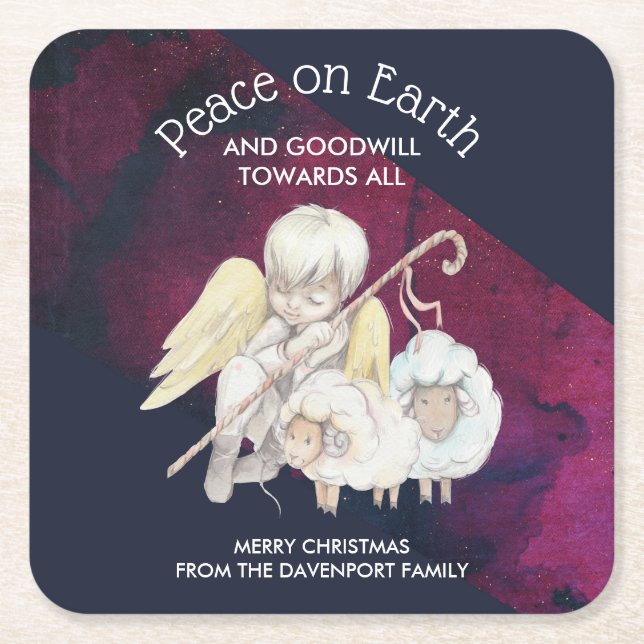 Peace on Earth and Goodwill Towards All Shepherd Square Paper Coaster (Front)
