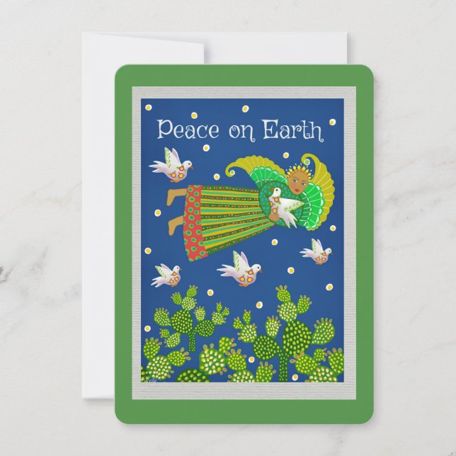 Peace on Earth Angel and Doves Flat Greeting Card (Front)