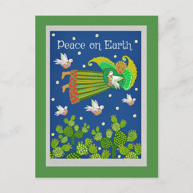 Peace on Earth Angel and Doves Greeting Card (Front)