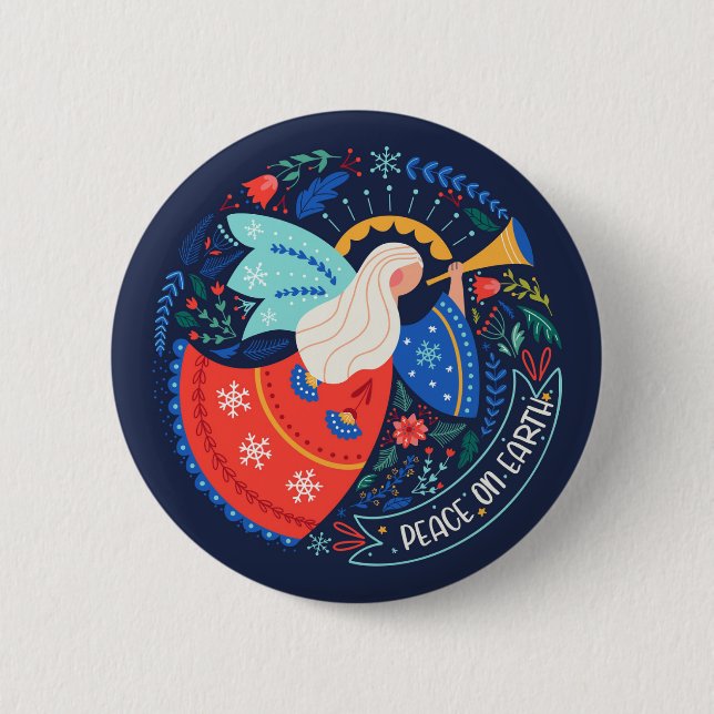 Peace on Earth Angel Design 6 Cm Round Badge (Front)