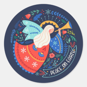 Peace on Earth Angel Design Classic Round Sticker