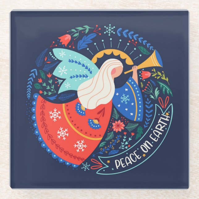 Peace on Earth Angel Design Glass Coaster (Front)