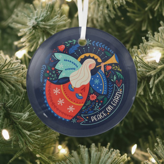 Peace on Earth Angel Design Glass Tree Decoration (Insitu)