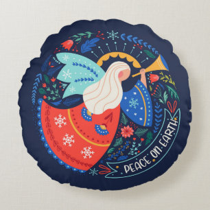 Peace on Earth Angel Design Round Cushion