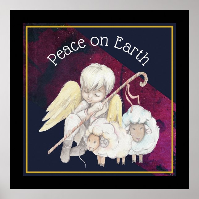 Peace on Earth Angel Shepherd & Lambs Poster (Front)