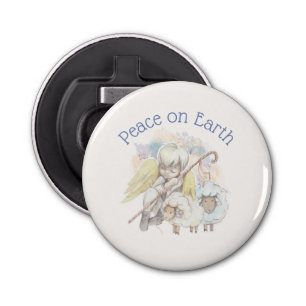 Peace on Earth Angel Shepherd with Lambs Bottle Opener