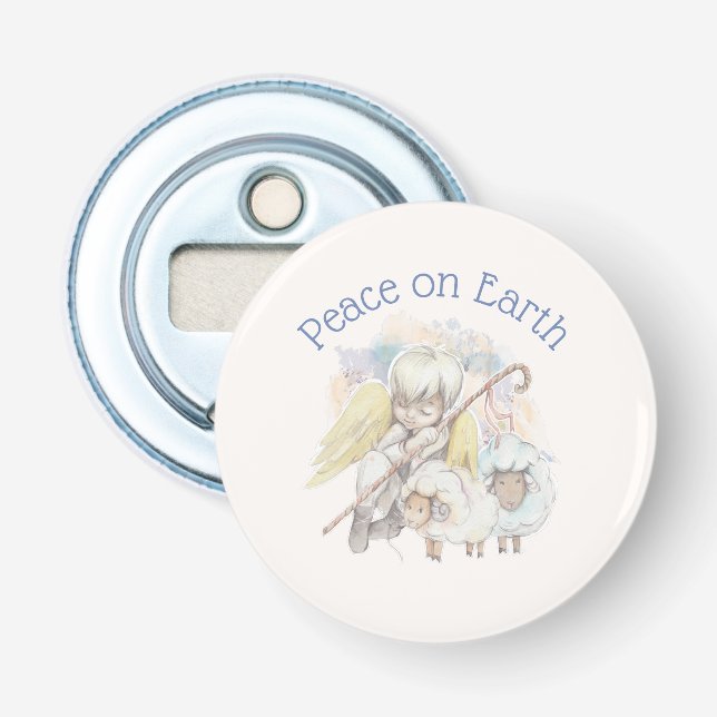 Peace on Earth Angel Shepherd with Lambs Bottle Opener (Front)