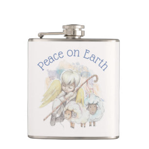 Peace on Earth Angel Shepherd with Lambs Hip Flask