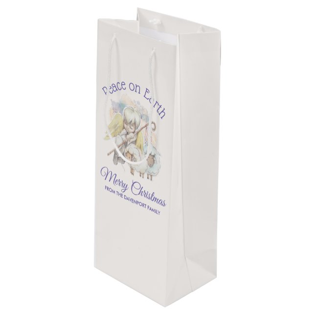 Peace on Earth Angel Shepherd with Lambs Wine Gift Bag (Front Angled)