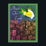 Peace on Earth Angel with Dove Flat Card<br><div class="desc">Folk Art Angel and white doves flies over a nighttime city in search of a peaceful holiday season. Peace on Earth is a wonderful message for Christmas, Hanukkah, or other holidays you wish to celebrate. Add your own personal message on the back.</div>
