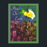 Peace on Earth Angel with Dove Flat Card<br><div class="desc">Folk Art Angel and white doves flies over a nighttime city in search of a peaceful holiday season. Peace on Earth is a wonderful message for Christmas,  Hanukkah,  or other holidays you wish to celebrate. Add your own personal message on the back.</div>