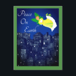 Peace on Earth Angel with Dove Flat Card<br><div class="desc">Folk Art Angel and white doves flies over a nighttime city in search of a peaceful holiday season. Peace on Earth is a wonderful message for Christmas, Hanukkah, or other holidays you wish to celebrate. Add your own personal message on the back.</div>