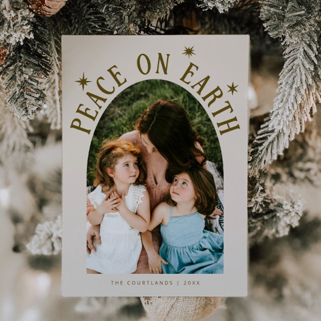 Peace On Earth Arch Photo Cream Christmas Holiday Card (Creator Uploaded)