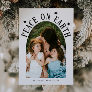 Peace On Earth Arch Photo White Christmas Holiday Card