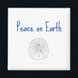 Peace on Earth Beach Sand Dollar Christmas Magnet<br><div class="desc">Christmas Beach Peace on Earth Tropical Holiday magnet,  with a sand dollar and blue typography design. With customisable lettering,  you can add your own text. A simple way to add a touch of the ocean to your favourite holiday season.</div>