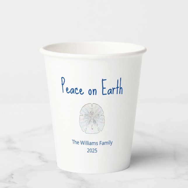 Peace on Earth Beach Sand Dollar Christmas Party  Paper Cups (Front)
