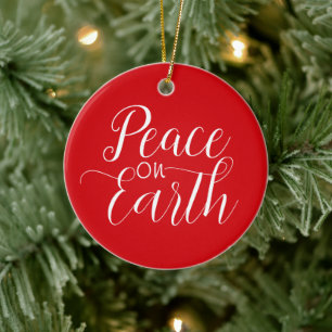 Peace on Earth Bible Verse Red and White Christmas Ceramic Tree Decoration