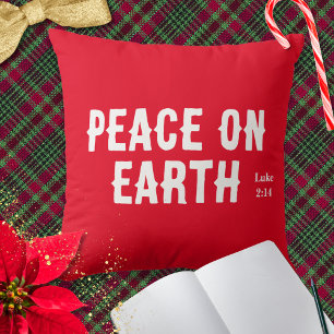 Peace on Earth Bible Verse Red Modern Christmas Cushion