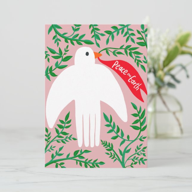 Peace on Earth Bird Dove Christmas Xmas Holiday Card (Standing Front)