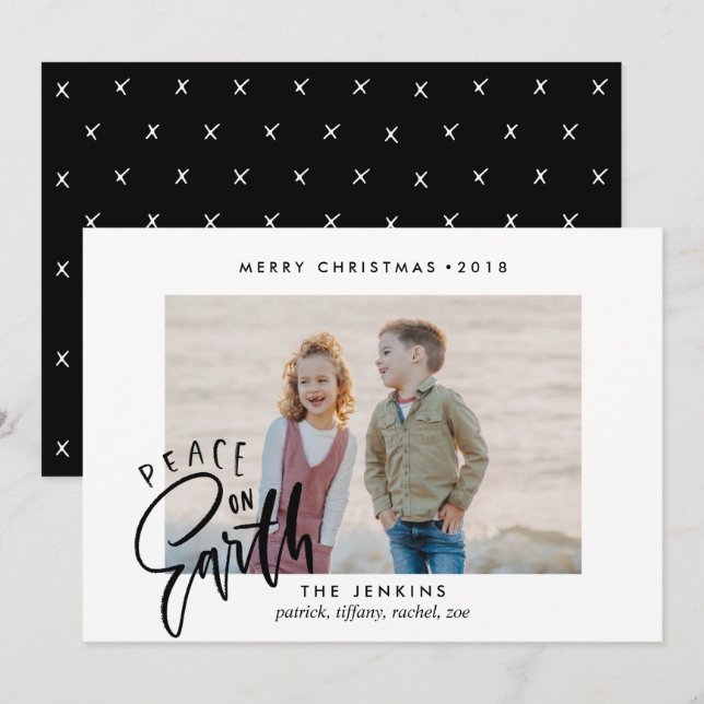 Peace on earth | Black | Christmas Holiday Photo Invitation (Front/Back)