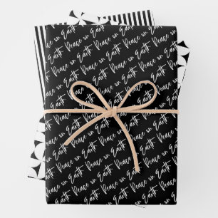 Peace on Earth Black Christmas Wrapping Paper Sheet