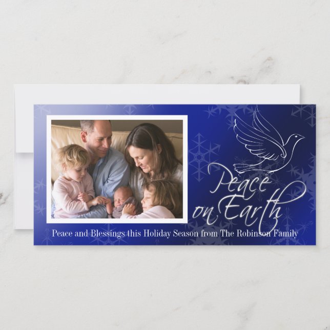 Peace on Earth Blue Dove Christmas Holiday Card (Front)