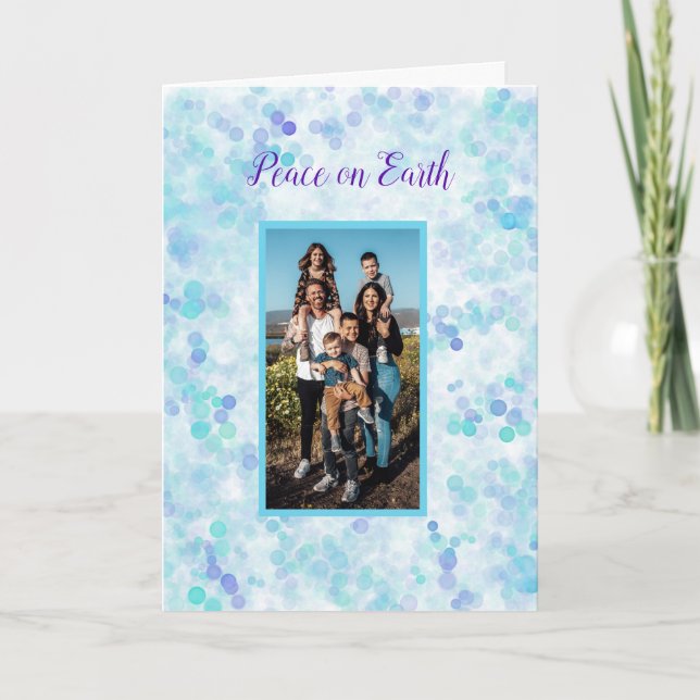 Peace on Earth Blue Violet Personalised Holiday  Card (Front)