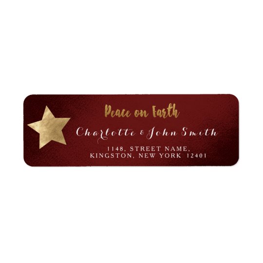 Peace on Earth Burgundy Golden Star Adress Return Address Label