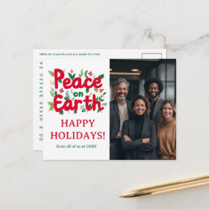 PEACE ON EARTH BUSINESS CUSTOM PHOTO Holiday Postcard