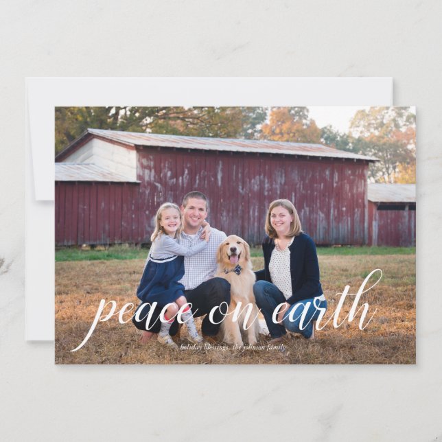 Peace on Earth Calligraphy Holiday Photo Card (Front)