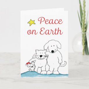Peace on Earth Cat, Mouse and Dog Holiday Greeting Card