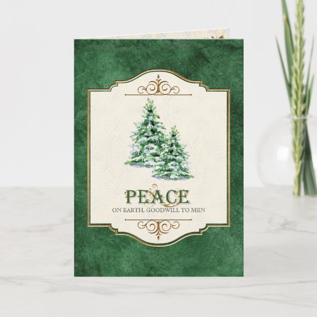 Peace on Earth Christian Christmas Tree Greeting Holiday Card (Front)