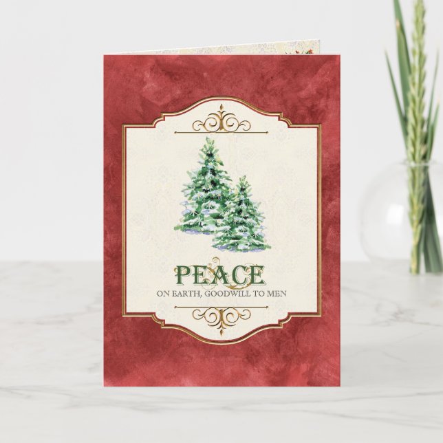 Peace on Earth Christian Christmas Tree Greeting Holiday Card (Front)