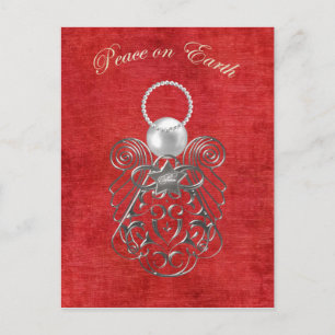 Peace on Earth - Christmas Angel of Peace - Red Holiday Postcard