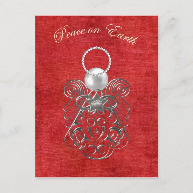 Peace on Earth - Christmas Angel of Peace - Red Holiday Postcard (Front)