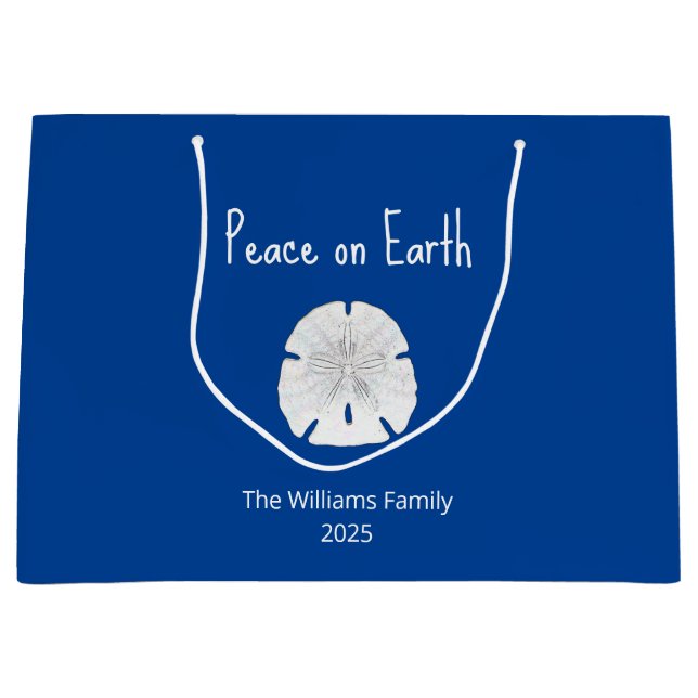 Peace on Earth Christmas Beach Sand Dollar Blue Large Gift Bag (Front)