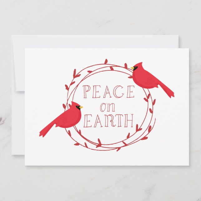 Peace on Earth Christmas Cardinals Holiday Card (Front)