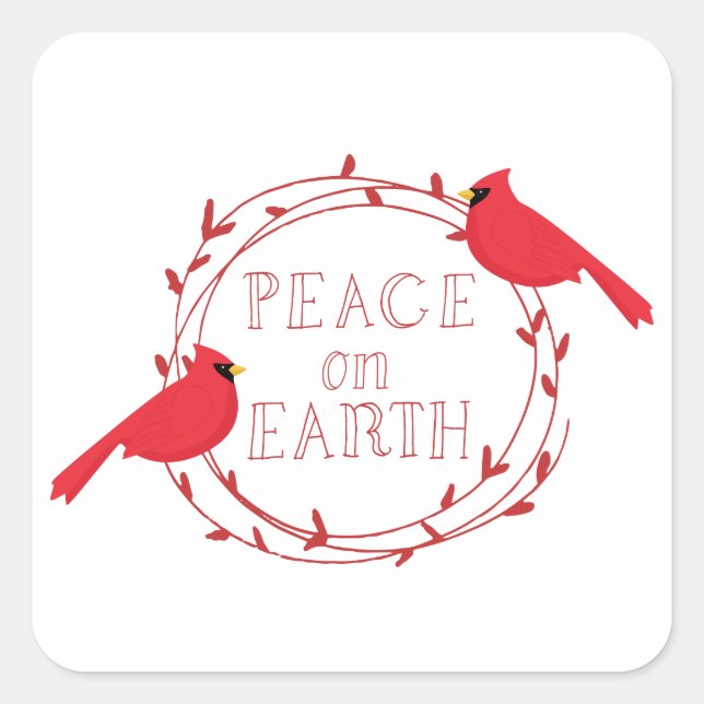 Peace on Earth Christmas Cardinals Square Sticker (Front)