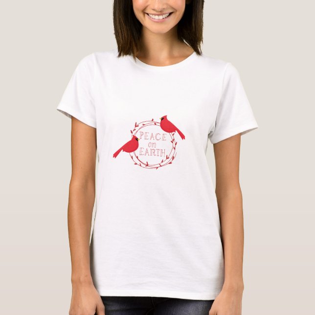 Peace on Earth Christmas Cardinals T-Shirt (Front)