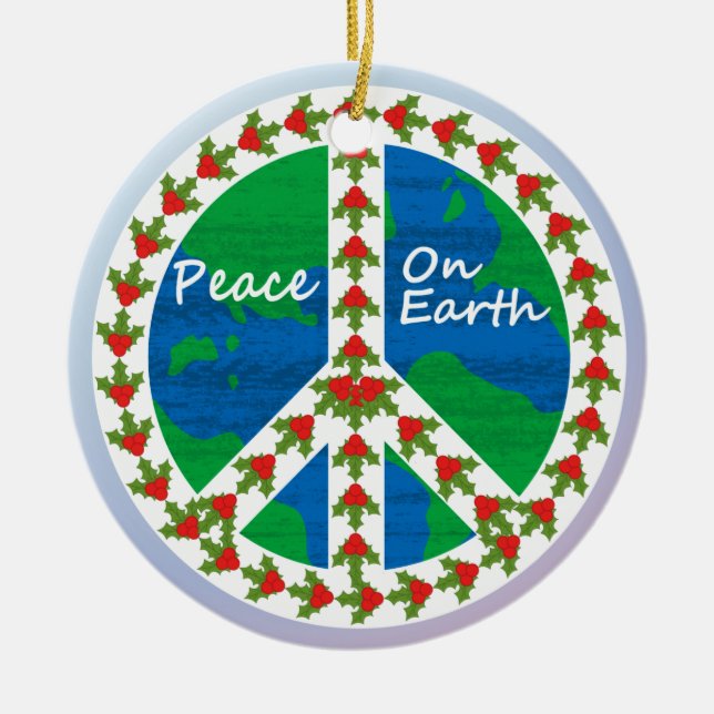 Peace on Earth  Christmas Ceramic Tree Decoration (Front)