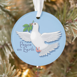 Peace On Earth Christmas Dove With Olive Branch Ornament