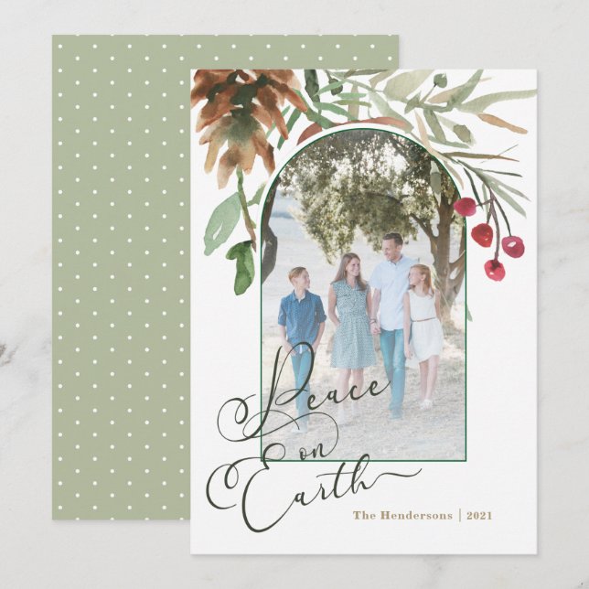 Peace on Earth Christmas Greenry Photo Card (Front/Back)