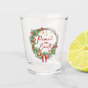 Peace on Earth Christmas Holiday Wreath Shot Glass