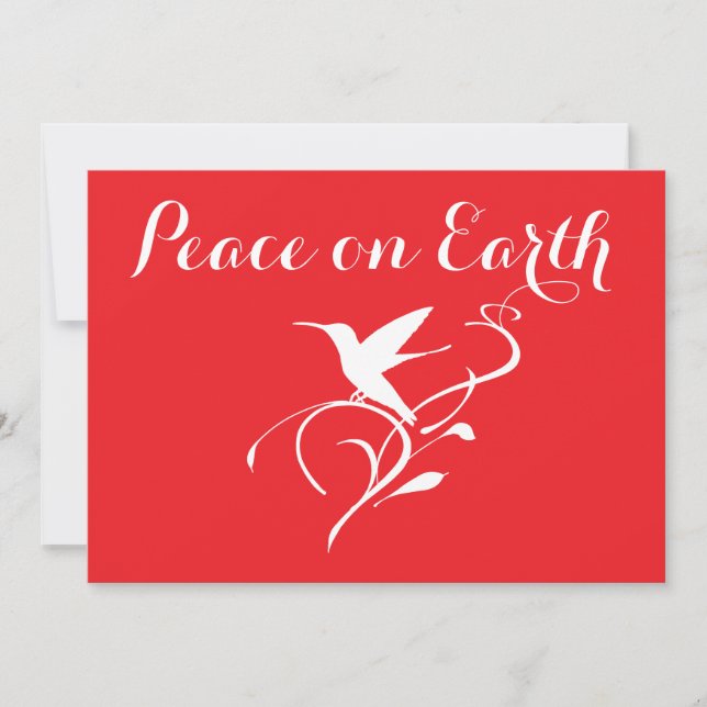 Peace on Earth Christmas Hummingbird Modern Red Holiday Card (Front)