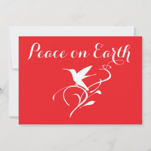 Peace on Earth Christmas Hummingbird Modern Red Holiday Card