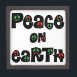 Peace On Earth Christmas Jewellery Box<br><div class="desc">Cute and meaningful Christmas themed graphic with red and green accented peace signs in each letter. Wishing Peace on Earth...  on Christmas and everyday.</div>