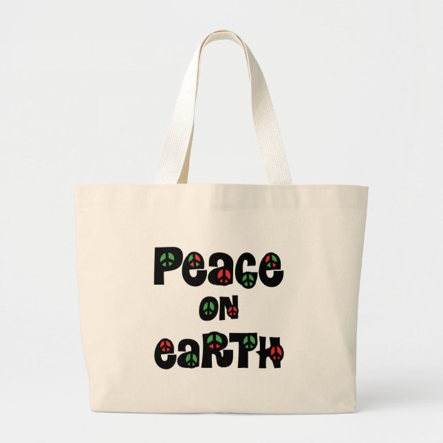 Peace On Earth Christmas Large Tote Bag (Front)