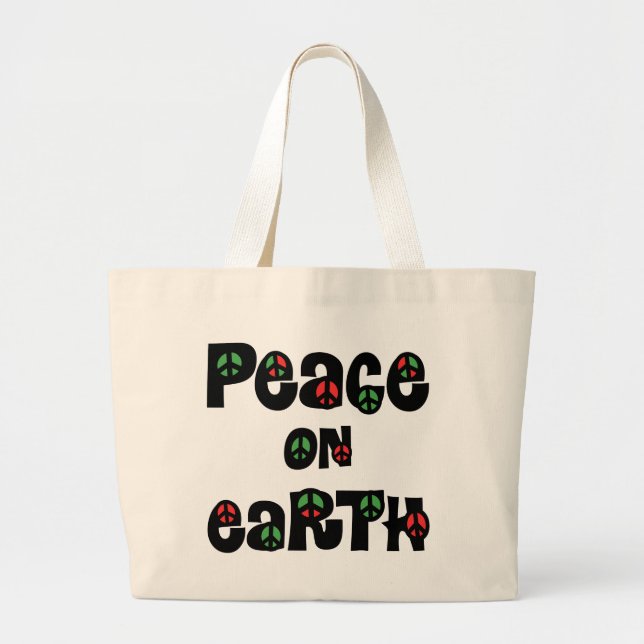 Peace On Earth Christmas Large Tote Bag (Front)