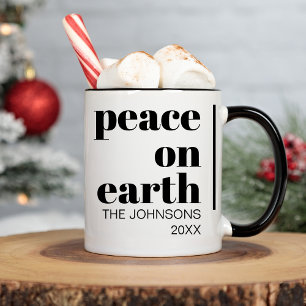 Peace On Earth Christmas Minimalist Custom Family Mug