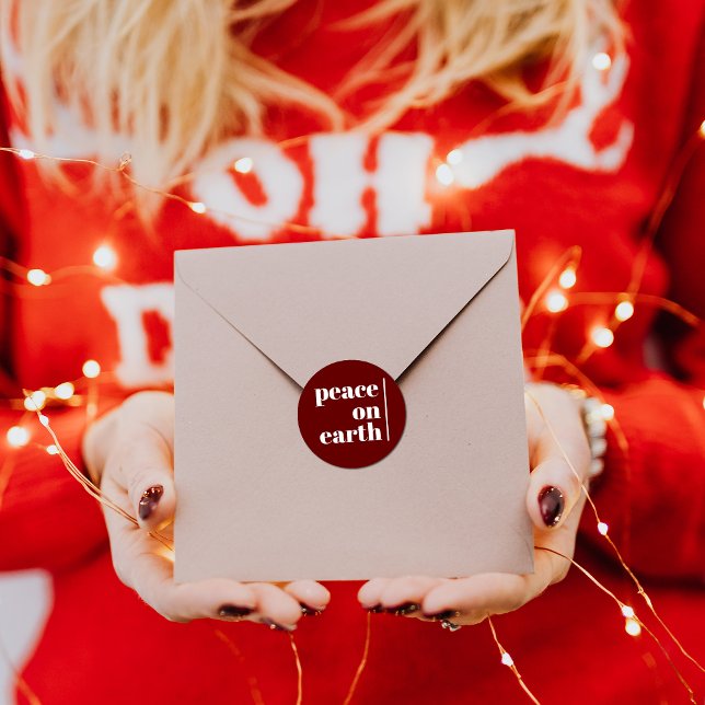 Peace On Earth Christmas Minimalist Modern Red Classic Round Sticker (Creator Uploaded)